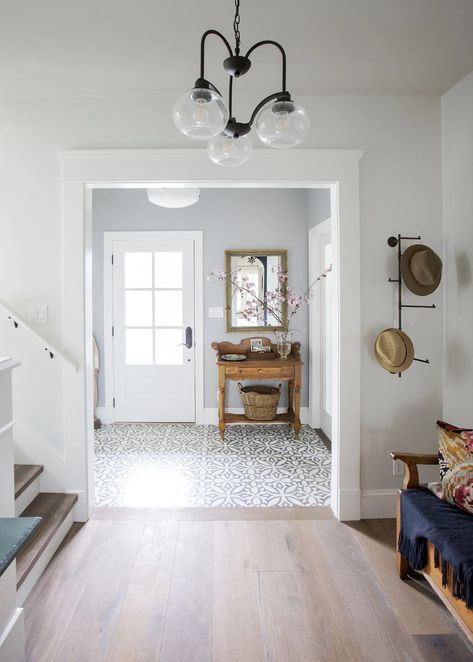 Entryway Tile, Entryway Flooring, Jillian Harris, Farmhouse Side Table, Foyer Decorating, Hallway Ideas Entrance Interior Design, Style Deco, Front Entrance, We Made It