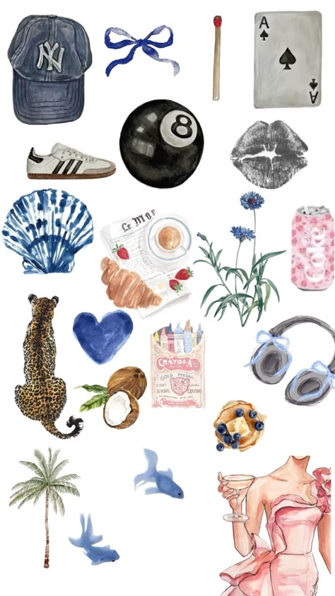 #aesthetic #fashion #beach #pink #wallpaper #fyp #blue Stickers Aesthetic Water Bottle, Blue Teacher Aesthetic, Decoupage Aesthetic, Art Inspo Board, May Collage Wallpaper, Beach Aesthetic Stickers, Aesthetic Pictures For Stickers, Cute Collage Pictures, Trinkets Drawing