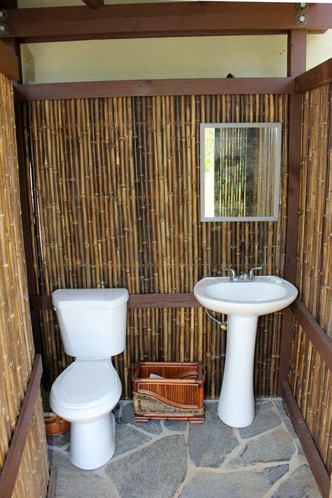 Outdoor Bathroom & Shower - Tropical - Landscape - San Diego - by Full Circle Design & Remodeling | Houzz Outdoor Restroom Ideas, Outdoor Toilet And Shower Ideas, Outdoor Toilet Design, Outdoor Toilet Ideas, Outdoor Toilet And Shower, Outdoor Restroom, Small House Design Philippines, Ideas Terraza, Patterned Bathroom Tiles