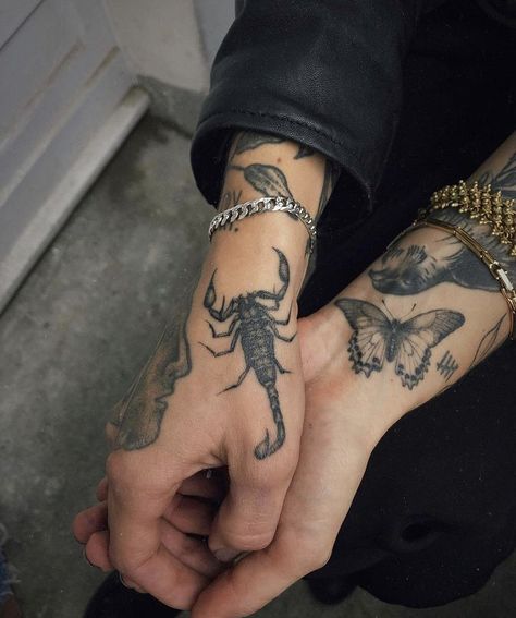 Forarm Tattoos, Hand Tats, Scorpion Tattoo, Creepy Tattoos, Small Tattoos For Guys, Hand Tattoos For Guys, Black Ink Tattoos, Dope Tattoos, Simplistic Tattoos