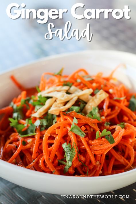 Chinese Carrot Salad, Carrot Salad Asian, Orange Ginger Carrots, Indian Carrot Salad, Recipes For Shredded Carrots, Ginger Carrots Recipes, Ginger Carrot Salad, Julienned Vegetables, Watermelon Cucumber Feta Salad