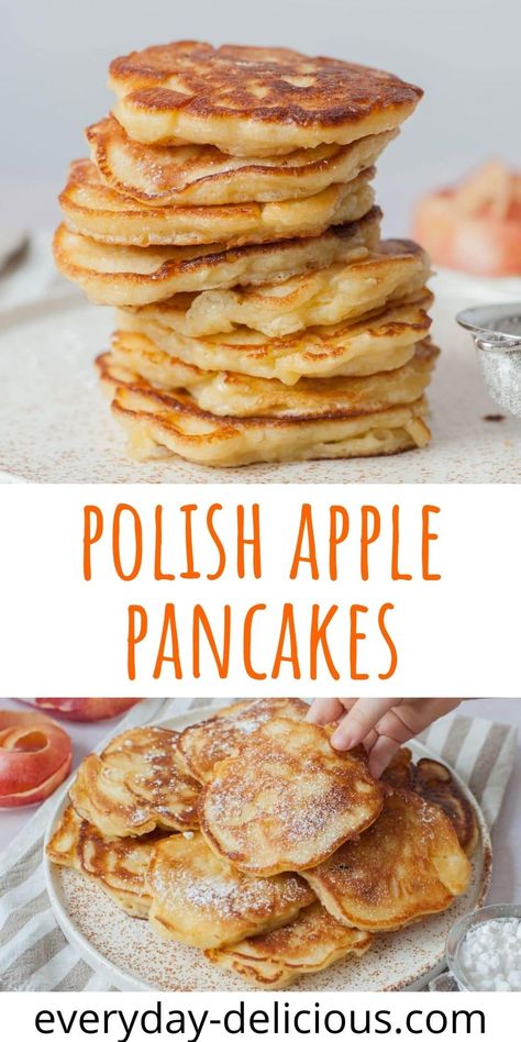 Dessert Pancake Recipe, Healthy Polish Food, Polish Apple Pancakes Recipe, Puffed Pancake Recipe, Apple Harvest Recipes, Yeast Pancakes Recipe, Polish Apple Pancakes, Pancake Combinations, Lots Of Apples What To Do With