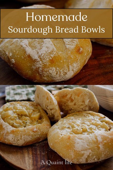 These homemade sourdough bread bowls are easy to make and this recipe makes two delicious crusty boules with an airy crumb. Sourdough Bread Bowl Recipe, Sourdough Boule Recipe, Sourdough Bread Bowls, Bread Bowl Recipe, Homemade Sourdough Bread, Homesteading Ideas, Homemade Sourdough, Bread Bowl, Sour Dough