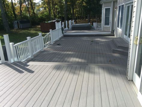 Gray Composite Deck - Picture 6826 | Decks.com Deck Next To Pool, Gray Composite Deck, Composite Deck Ideas, Awesome Decks, Composite Decks, Pvc Railing, Multi Level Deck, Exterior Color Palette, Deck Flooring