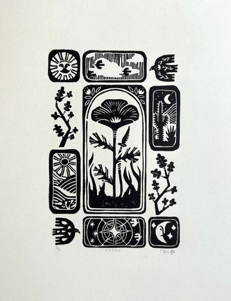 Lino Print Style Tattoo, Linocut Botanical, Linotype Illustration, Mexican Linocut, Linocut Border, Linocut Poster, Linocut Pattern, Linoprint Ideas, Lino Cut Ideas