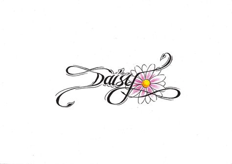 Daisy Name Tattoo, Daisy Name, Daisy Tattoo Designs, Daisy Flower Tattoos, Tattoo Samples, Lily Flower Tattoos, Daisy Tattoo, Small Flower Tattoos, Name Tattoo Designs