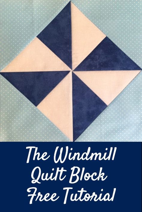 Blue and white quilt block that looks like a pinwheel. Windmill Block Free Pattern, Windmill Quilt Block Pattern, Whirlwind Quilt Block, Windmill Quilt Block Free Pattern, Windmill Quilt Patterns Free, Windmill Quilt Pattern, Windmill Quilt Block, Windmill Quilt, Month Of December