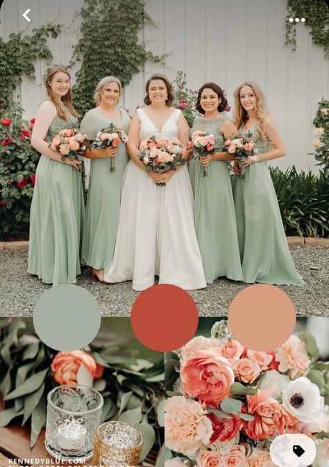 Sage Green And Orange Wedding Theme, Orange And Sage Wedding, Sage And Orange Wedding, Sage And Peach Wedding, Peach And Sage Green Wedding, Sage Green And Peach Wedding, Terracotta And Sage Green Wedding, Sage And Pink Wedding, Sage Green And Pink Wedding