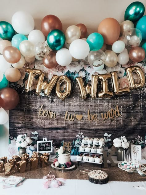 Two Wild - Boho Chic Birthday Two Wild Birthday Party Twins, 2 Wild Birthday Theme, Two Wild Twins Birthday, She’s Two Wild Birthday, 2nd Twin Birthday Party Ideas, Two Wild Party Theme, 2nd Birthday For Twins, Twins 1st Birthday Theme, Table For Two Birthday Theme