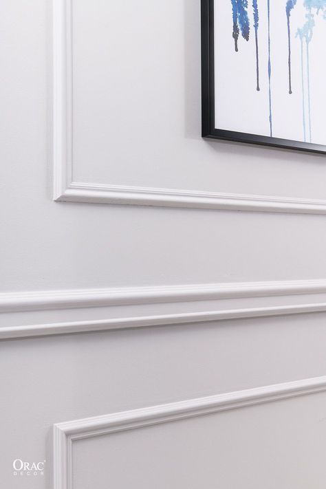 From small to big, there's a wide range of styles in panel mouldings. Something for everyone! Ornamental Moulding, Panelling Ideas, Interior Moulding, Wainscoting Styles, Wall Moulding, Parisian Interior, Orac Decor, Ornamental Mouldings, Wall Panelling