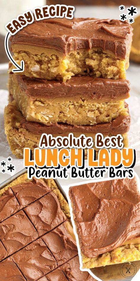 Lunch Lady Peanut Butter Bars, Popular In School, Lunch Lady Brownies, Peanut Butter Bars Recipe, Peanut Butter Oatmeal Bars, School Lunch Recipes, Cafeteria Food, Peanut Butter Oatmeal Cookies, Butter Bar