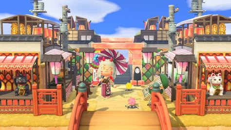 Acnh Japanese Festival, Acnh Festival, Acnh Citycore, Acnh Japanese, Animal Crossing 3ds, City Island, Japanese Festival, Acnh Designs, Games Ideas