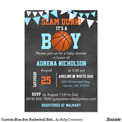 Custom Blue Boy Basketball Baby Shower Invitations Basketball Theme Baby Shower, Baseball Baby Shower Invitations, Basketball Baby Shower, Baseball Baby Shower Theme, Basketball Baby, Boy Shower Invitations, Custom Baby Shower Invitations, Basketball Theme, Baby Shower Invitation Cards