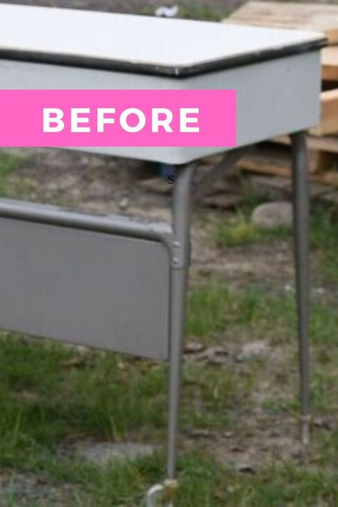 You'll want to run down to your local thrift store or flea market and pick up a vintage metal desk for this painted furniture project. Create your own mid century home decor piece with this color combos ideas. #diy #makeover #desk Vintage Metal Desk Makeover, Vintage Desk Makeover, Metal Desk Makeover, Dipped Furniture, Spray Paint Furniture, Vintage Metal Desk, Mid Century Home Decor, Century Home Decor, Diy Projects For Men