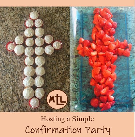 It's Sacrament Season! Host a simple Confirmation Party with a red and white theme. Confirmation Party Ideas Catholic, Confirmation Decorating Ideas, Confirmation Party Ideas, Catholic Confirmation, Ideas For Food, Confirmation Party, Are Ideas, Food Decorations, Party Ideas