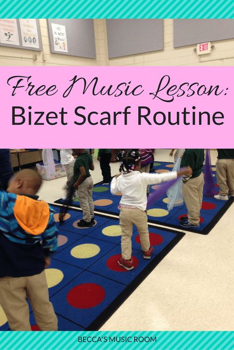 FREE Bizet Scarf Routine Music Lesson | Homeschool Giveaways Music Class Games, Elementary Music Room, Kindergarten Music, Music Teaching Resources, Music Lessons For Kids, Elementary Music Lessons, Elementary Music Education, Music Curriculum, Music Lesson Plans