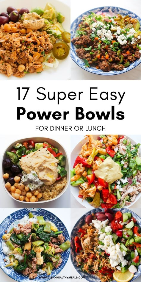 A collection of healthy power bowls to meal prep for lunch including vegetarian options as well as healthy bowls with meat or salmon. Budha Bowl, Meal Prep For Lunch, Salad Bowl Recipes, Nourish Bowls, Vegetarian Bowls, Power Bowl Recipe, Healthy Bowls Recipes, Power Bowls, Lunch Bowl