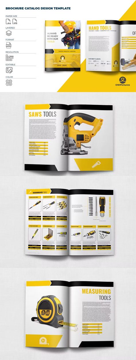 Catalogue Design Templates, Product Catalog Template, Creative Advertising Design, Screwdriver Tool, Saw Tool, Home Workshop, Catalog Design, Brochure Design Template, Product Catalog