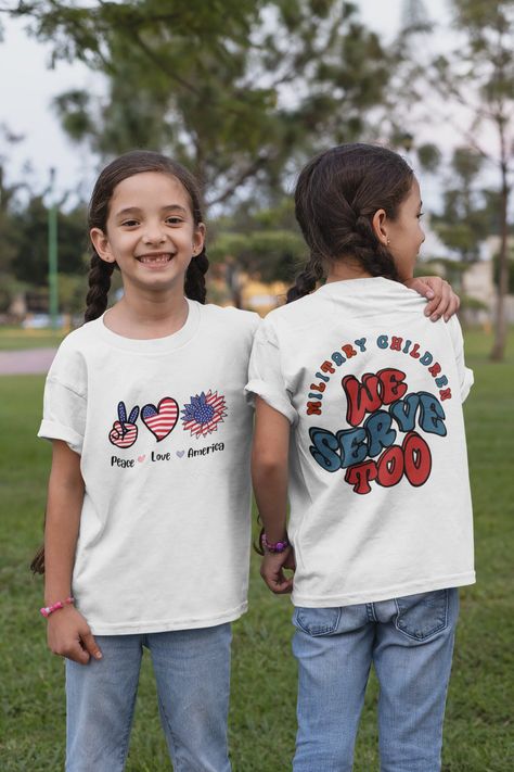 👉Looking for a special and fun t-shirt for a kid in a military family? This is a perfect shirt for a military child! 👉Military children deserve our sincere appreciation for their sacrifices and courage. They serve alongside their parents, endure frequent moves and separations, and often face unique challenges such as adjusting to new schools and communities. They also develop resilience, adaptability, and a strong sense of patriotism and service to their country. 👉 About the shirt 👈 This shirt is perfect for everyday use. The fabric is 100% cotton for solid colors. Polyester is included for heather-color variants. .: Material: 100% cotton (fiber content may vary for different colors) .: Midweight fabric (5.3 oz/yd² (180 g/m .: Classic fit .: Tear-away label .: Runs true to size 👉 Colo Military Kids, Patriotic Shirts, Holiday Shirts, Perfect Shirt, Kids Tops, Summer Shirts, Shirts For Girls, Kids Shirts, Cool T Shirts