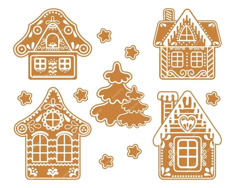 Royal Icing Gingerbread House, White Gingerbread House, Cardboard Gingerbread House, Gingerbread Tree, Gingerbread Decorations, Decor Elements, Xmas Diy, Free Business Card Mockup, Gingerbread Houses