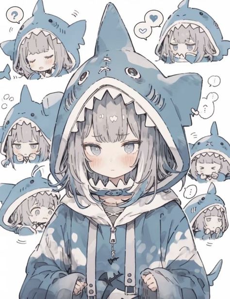 Shark Onesie Drawing, Shark Girl Pfp, Anime Shark, Y2k Doodles, Anime Face Drawing, Shark Girl, Character Design Girl, Shark Art, Girl Drawing Sketches