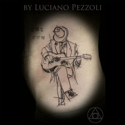 Luciano Pezzoli (@notis.compungo) • Instagram photos and videos Blues Music Tattoo Ideas, Blues Music Tattoo, Cowboy Guitar Tattoo, Guitarist Tattoo Ideas, Blues Tattoos Music, Jazz Tattoo Ideas, Guitarist Tattoo, Jazz Tattoo, Pirate Map Tattoo