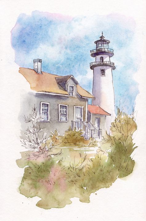 Lighthouse Paintings, Lighthouse Watercolor, Lighthouse Painting, Step By Step Watercolor, Lighthouse Art, Canvas For Beginners, California Travel Road Trips, Travel Sketches, Winter Painting