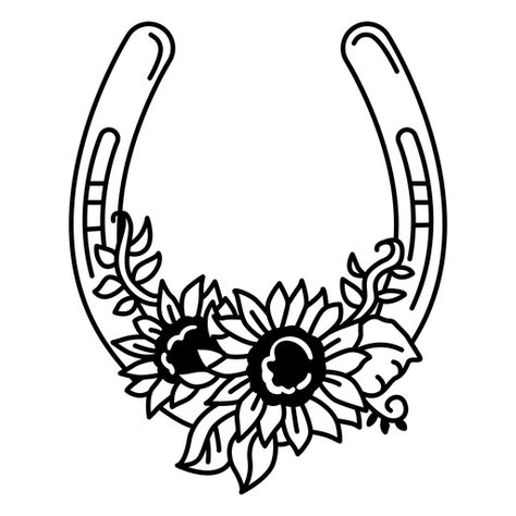 Horseshoe flowers line art PNG Design Barrel Racing Clip Art, Horse Shoe With Flowers, Western Line Art, Horseshoe Flowers, Flowers Line Art, Hat Painting, Background Education, Horse Shoe Tattoo, Rope Heart