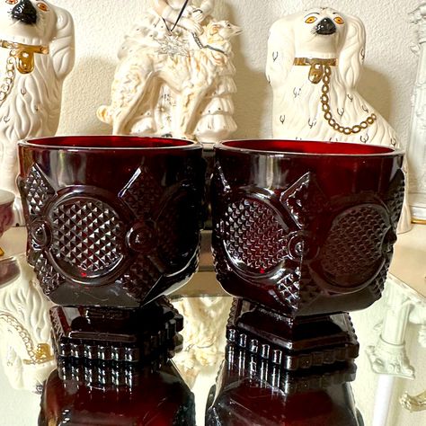 Vintage Avon Goblets Set Avon Decanters, Rare Gold Avon, Avon Christmas, Ruby Red Glassware Vintage Avon, Avon Books, Crystal Goblets, Cat Teapot, Blue Glassware, Chuck Wagon