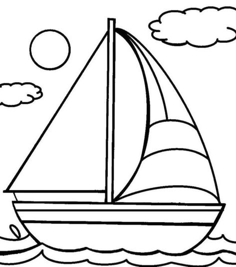 Simple Sailboat Coloring Pages for Kids - Printable Sailboat Coloring Pages Book Boat, Boat Crafts, الفن الرقمي, Boat Drawing, Couple Drawing, Kid Coloring Page, Drawing Eyes, Drawing Faces, Easy Drawings For Kids