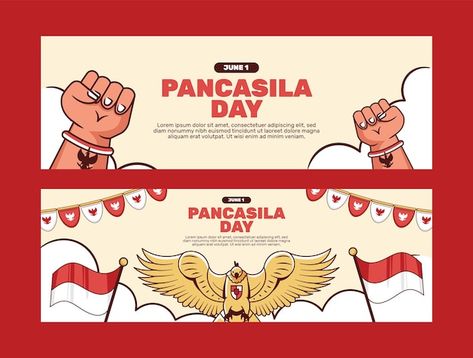 Banner Acara, Horizontal Banner Design, Pancasila Day, Labor Day Usa, Design Campaign, Creative Banners, Banner Ideas, Vector Banner, Welcome Banner