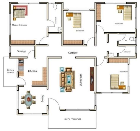 Four Bedroom House Plans, Bedroom Plan, Three Bedroom House Plan, Bungalow Style House, Bungalow Floor Plans, Bungalow Style House Plans, Project House, Affordable House Plans, Free House Plans