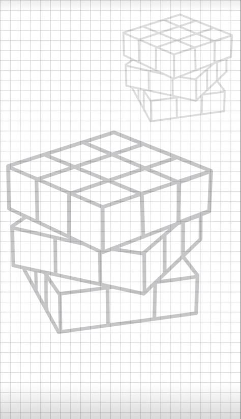 Illusion Art Drawing Simple Step By Step, Isometric Pattern, Square Drawings, Graph Paper Art Easy, Square Drawing, Optical Illusion Drawing, Illusion Drawings, Graph Paper Designs, Perspective Drawing Lessons