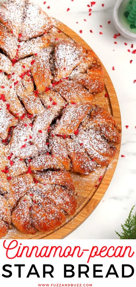 Easy Christmas star bread recipe. Suit perfectly family gatherings any time of the year, particularly during the holidays as a Christmas brunch or dessert. #starbread #starbreadchristmas #starbeadrecipe Christmas Star Bread, Star Bread Recipe, Cinnamon Star Bread, Star Shaped Cookies, Star Bread, Holiday Bread, Cinnamon Pecans, Christmas Brunch, Paleo Dessert