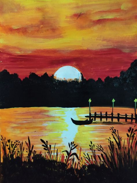 Sun Set Painting Acrylic, Sun Set Drawing, Sun Set Painting, Group Painting, Set Painting, Doodle Paint, Sun Set, Sun Sets, Sunset Painting