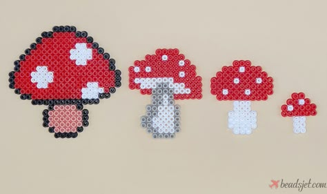 Perler Bead Art Mushroom, Fuse Beads Mushroom, Peeler Bead Mushroom, Small Mushroom Perler Bead Patterns, Mushroom Hama Beads, Perler Bead Mushroom Pattern, Mushroom Bead Patterns, Perler Bead Patterns Mushroom, Perler Bead Charms