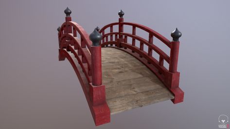 Red japanese bridge by Sergio NardoA red wooden bridge. Lowpoly gameready Japanese Buildings Traditional, Japanese Bridges, Chinese Bridge, Diorama Project, Bridge Tattoo, Scene Ideas, Japanese Buildings, Japanese Bridge, Traditional Japanese Architecture