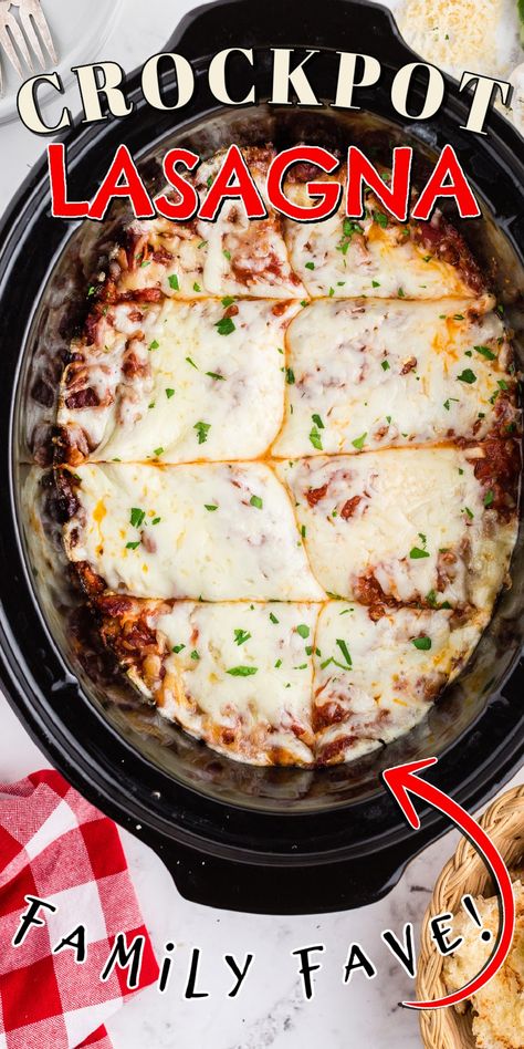 Crockpot lasagna is cheesy, comforting, and filling. This classic Italian Lasagna recipe is turned into a slow cooker masterpiece. One of our favorite dinner recipes! #amandascookin #crockpotlasagna #crockpotrecipes #dinnerrecipes Ground Beef Ricotta, Crockpot Lasagne, Easy Crockpot Lasagna, Crockpot Lasagna Recipe, Easy Crockpot Lasagna Recipe, Crockpot Lasagna Easy, Crock Pot Lasagna Recipe, Slow Cooker Pasta Recipes, Italian Lasagna