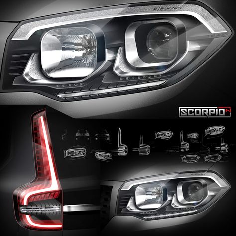 Headlight Design Sketch, Car Headlights Design, Mahindra Scorpio N, Scorpio N, Headlamp Design, Charger Ideas, Mahindra Scorpio, Lighting Design Inspiration, Car Interior Design Sketch