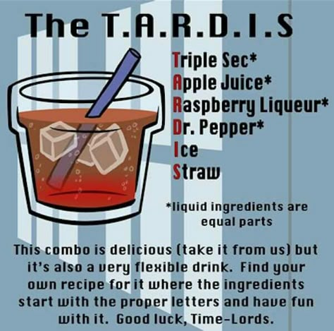 Nerdy Cocktails, Doctor Who Party, Doctor Who Wedding, Raspberry Liqueur, Themed Drinks, Alcohol Drink Recipes, Drink Recipe, Alcohol Recipes, Adult Beverages