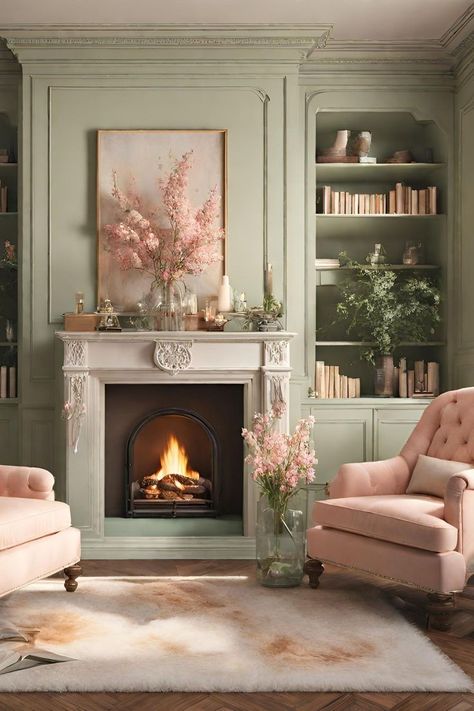 Girly Living Room, Victorian Living Room, Cottage Living Rooms, Casa Vintage, Country Houses, Victorian House, Living Room Green, House Things, Kitchen Diner