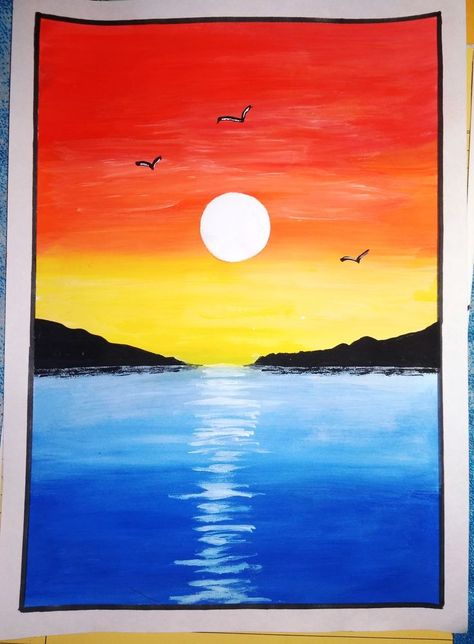 Pin by Melissa Rodriguez Soriano on Actividades para niños in 2022 | Sunset canvas painting, Painting art lesson, Art painting gallery Primary Colors Drawing Art Projects, Sunset Drawing Easy, Sunset Art Painting, Sunset Painting Easy, Drawing Sunset, Pastel Drawings Easy, معرض فني, Sunset Canvas Painting, Oil Pastel Drawings Easy