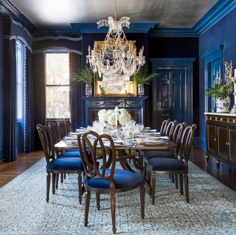 10 Pantone-Inspired Classic Blue Rooms ... Marble Floor Pattern, Yellow Dining Room, Dining Room Paint Colors, Entertaining House, Dining Room Paint, Dining Room Blue, Elegant Dining Room, Room Paint Colors, Georgian Homes