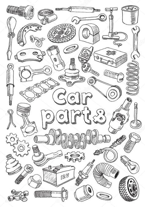 Mechanics Drawing, Vehicles Drawing, Mechanic Tattoo, Freehand Drawing, Cool Car Drawings, Mechanical Art, Car Tattoos, Car Artwork, Tattoo Style Drawings