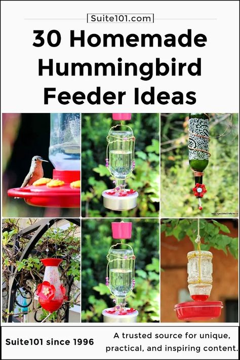 30 Homemade DIY Hummingbird Feeder Ideas - Suite 101 Diy Hummingbird Food, Hummingbird Food Recipe, Sugar Water For Hummingbirds, Make Hummingbird Food, Homemade Hummingbird Feeder, Homemade Hummingbird Nectar, Homemade Hummingbird Food, Hummingbird Nectar Recipe, Diy Hummingbird Feeder