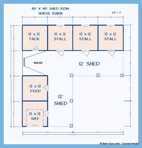 Small Horse Barn Ideas Layout, Horse Barn Designs Layout, 4 Stall Horse Barn Plans, Shedrow Horse Barn, Shed Row Horse Barn, Small Horse Barn Plans, Horse Stall Decorations, Mini Horse Barn, Simple Horse Barns