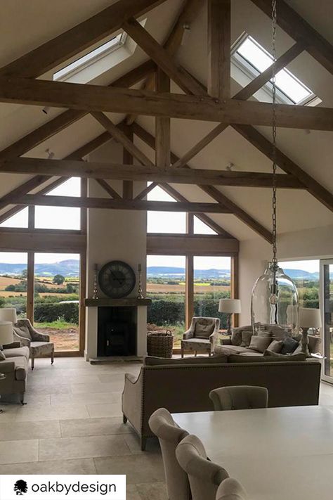 Barn Conversion Interiors, Vaulted Ceiling Ideas, Exposed Trusses, Roof Truss Design, Vaulted Ceiling Living Room, Roof Trusses, New Build, House Extensions, Wood Beams