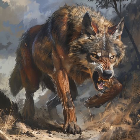 Giant Wolf Art, Dire Wolf Dnd, Brown Wolf Art, Werewolf The Apocalypse Art, Dire Wolf Art, Direwolf Art, Celtic Monsters, Wolf Illustration Art, Were Bear