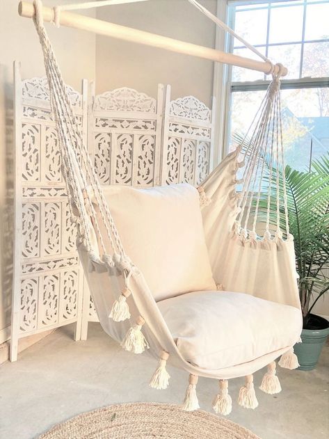 Hanging Chair Bedroom, Bedroom Hanging Chair, Bedroom Swing, Room Swing, Indoor Hammock Chair, Macrame Hanging Chair, Macrame Chairs, Bedroom Chairs, Chair Bedroom