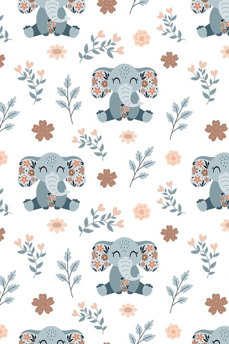 Kids Fabric Prints, Elephant Wallpaper, Colourful Wallpaper Iphone, Wallpaper Wa, Nursery Patterns, Baby Illustration, Flowers Digital, Floral Seamless Pattern, Baby Fabric